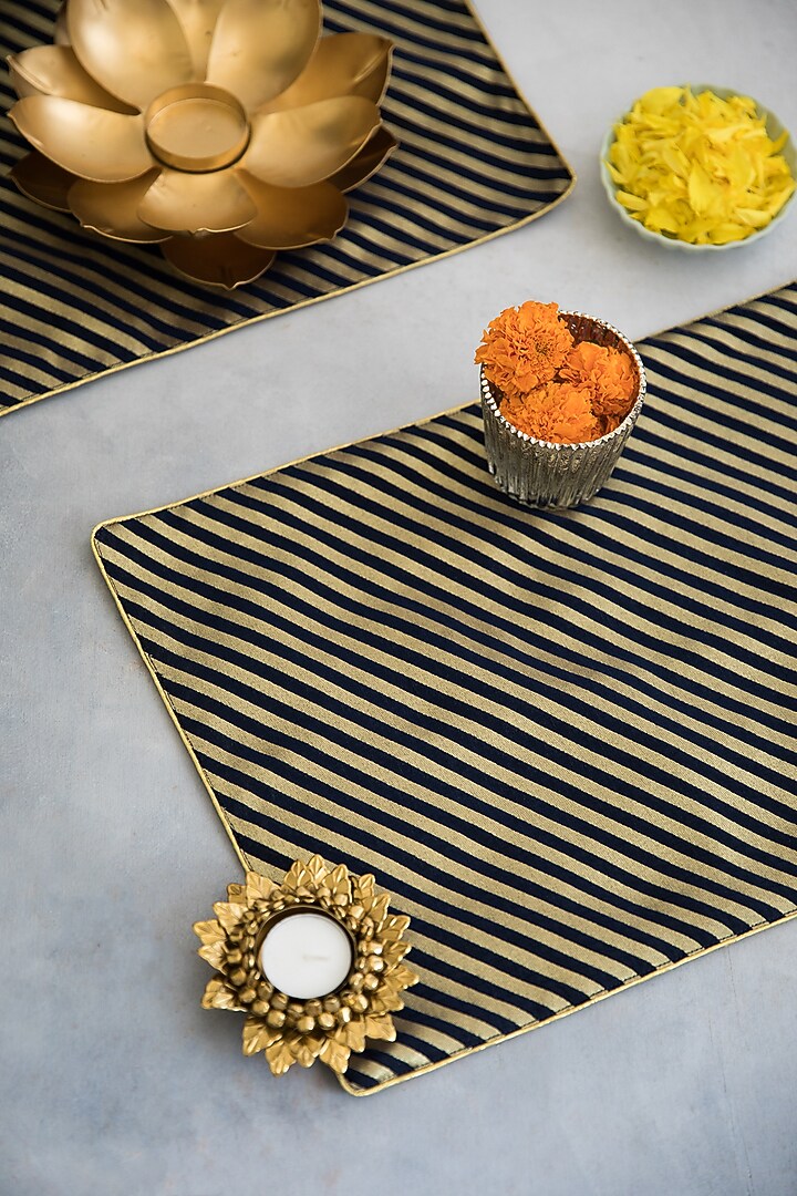 Blue & Golden Brocade Silk Placemat Set by Chrysante By Gunjan Gupta at Pernia's Pop Up Shop