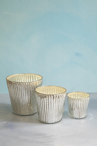 Silver & Gold Glass Candle Holders (Set of 3) by Chrysante By Gunjan Gupta