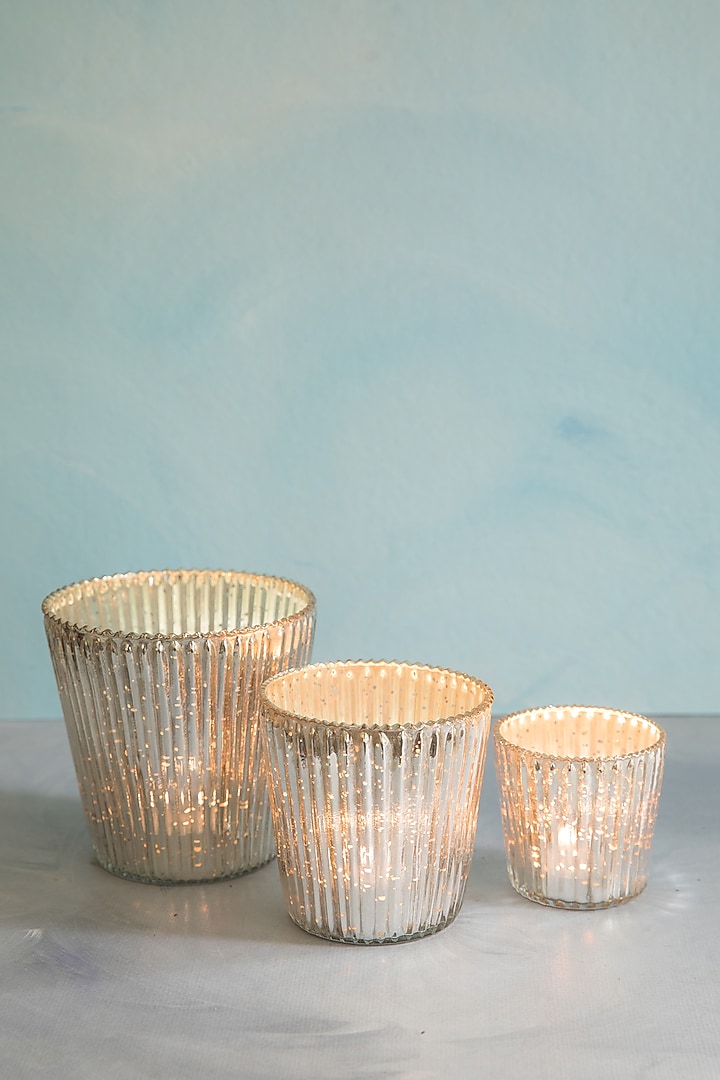 Silver & Gold Glass Candle Holders (Set of 3) by Chrysante By Gunjan Gupta at Pernia's Pop Up Shop