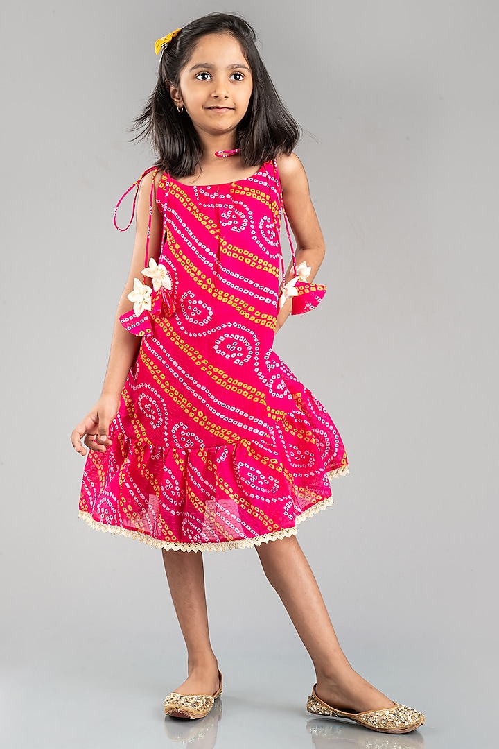 Pink Kota & Bandhani Dress For Girls by My Mini Trunk at Pernia's Pop Up Shop