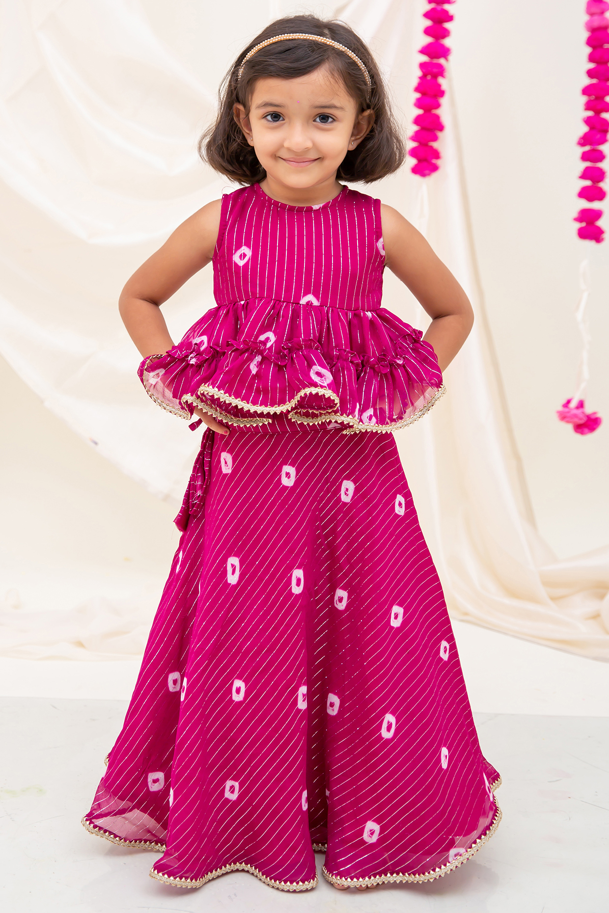 Pink Georgette & Lurex Lehenga Set For Girls by My Mini Trunk at Pernia's Pop Up Shop