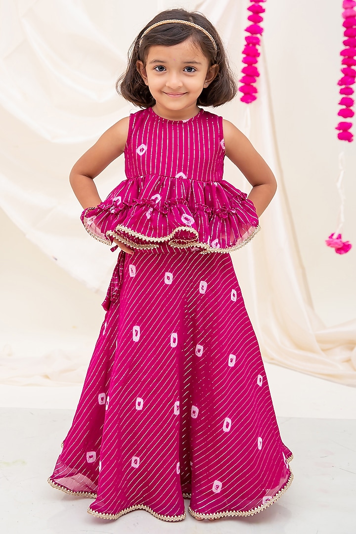 Pink Georgette & Lurex Lehenga Set For Girls by My Mini Trunk at Pernia's Pop Up Shop