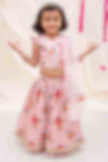 Ash Pink Georgette Sequins & Thread Embroidered Lehenga Set For Girls by My Mini Trunk at Pernia's Pop Up Shop