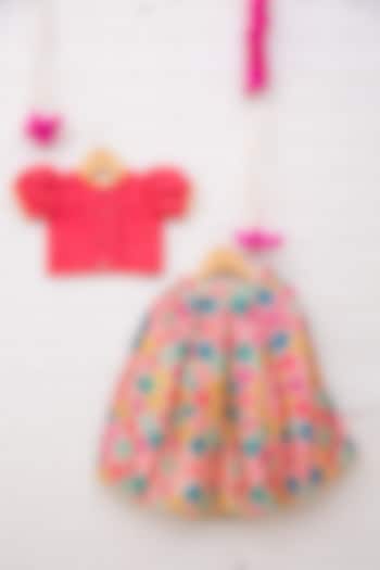 Peach Silk Digital Printed & Pleated Lehenga Set For Girls by My Mini Trunk at Pernia's Pop Up Shop