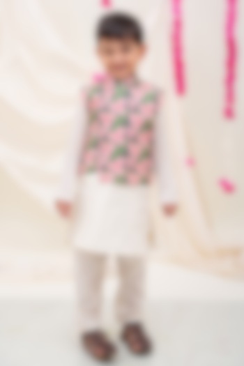 Multi-Colored Lurex Digital Printed Nehru Jacket Set For Boys by My Mini Trunk