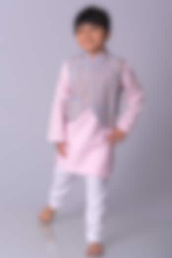 Multi-Colored Organic Cotton Hand Block Printed Nehru Jacket Set For Boys by My Mini Trunk