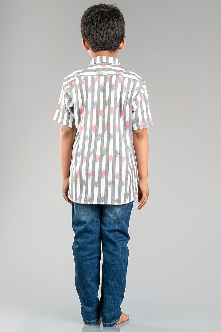 Grey Cotton Ikat Printed Shirt For Boys by My Mini Trunk at Pernia's Pop Up Shop
