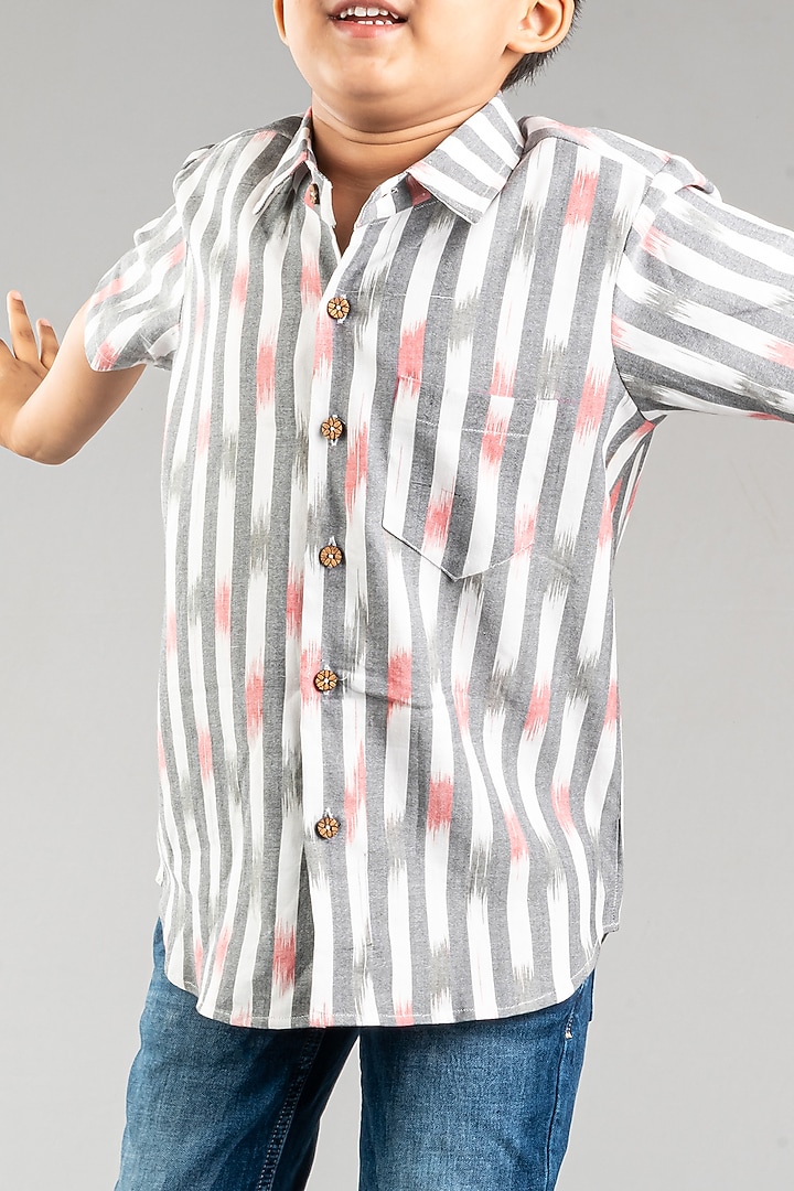 Grey Cotton Ikat Printed Shirt For Boys by My Mini Trunk at Pernia's Pop Up Shop