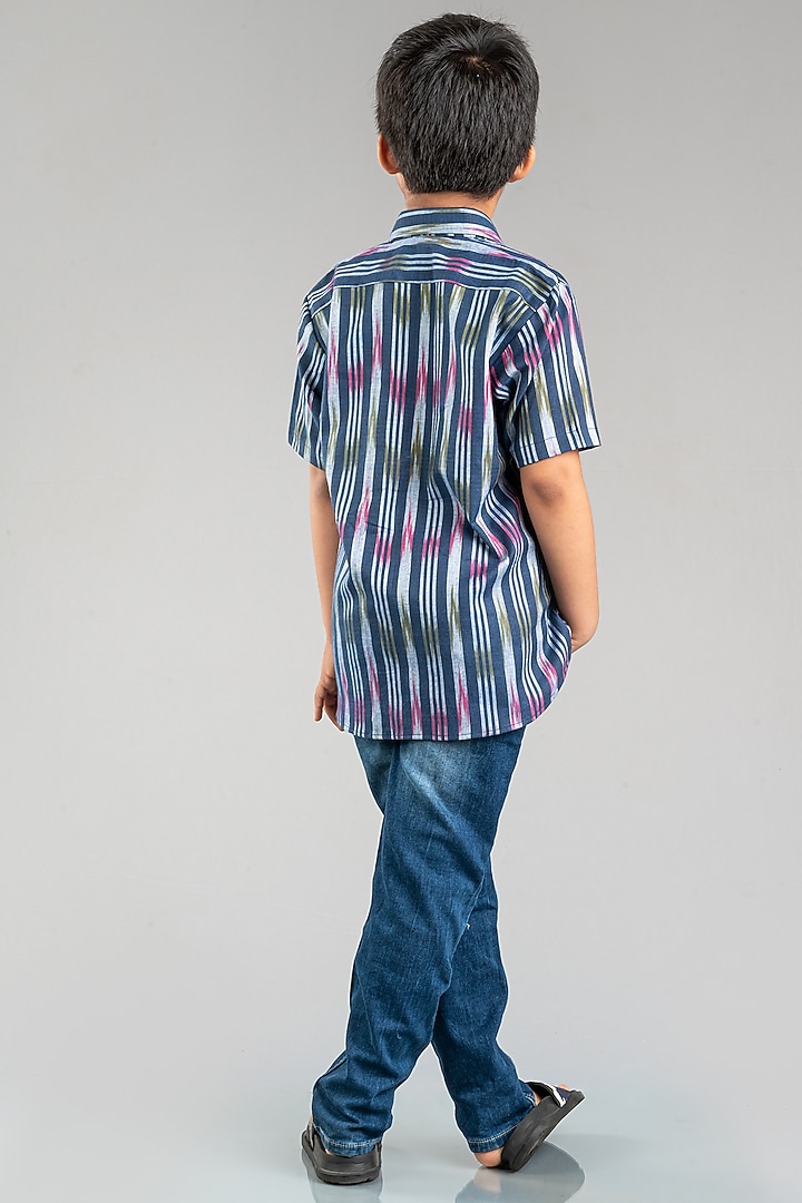 Blue Cotton Ikat Printed Shirt For Boys by My Mini Trunk at Pernia's Pop Up Shop