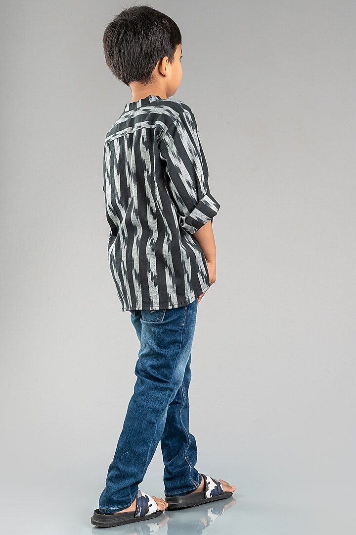 Black Cotton Ikat Printed Shirt For Boys by My Mini Trunk at Pernia's Pop Up Shop
