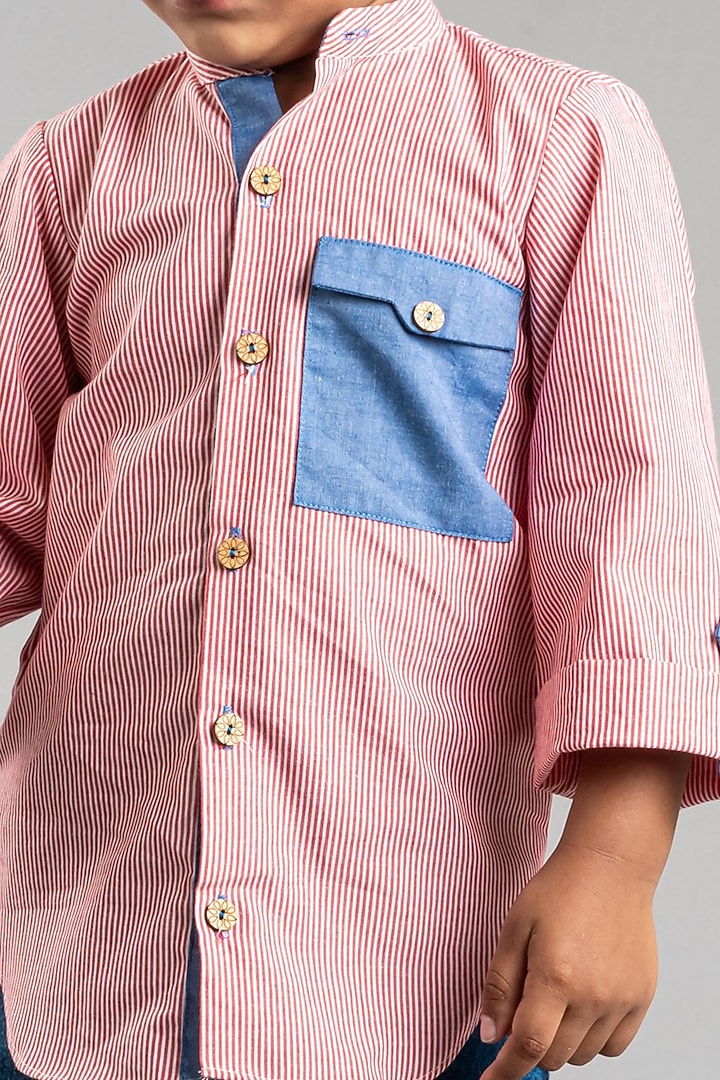 Red Cotton Striped Shirt For Boys by My Mini Trunk at Pernia's Pop Up Shop