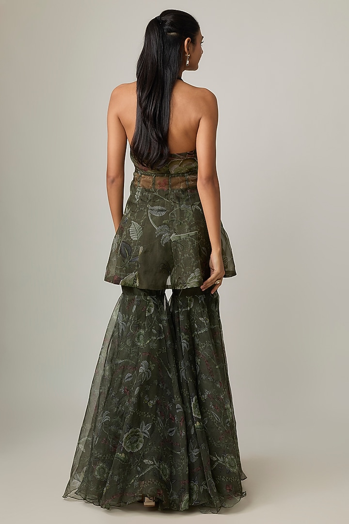 Moss Green Silk Organza Wedding Sharara Set by MMVM at Pernia's Pop Up Shop