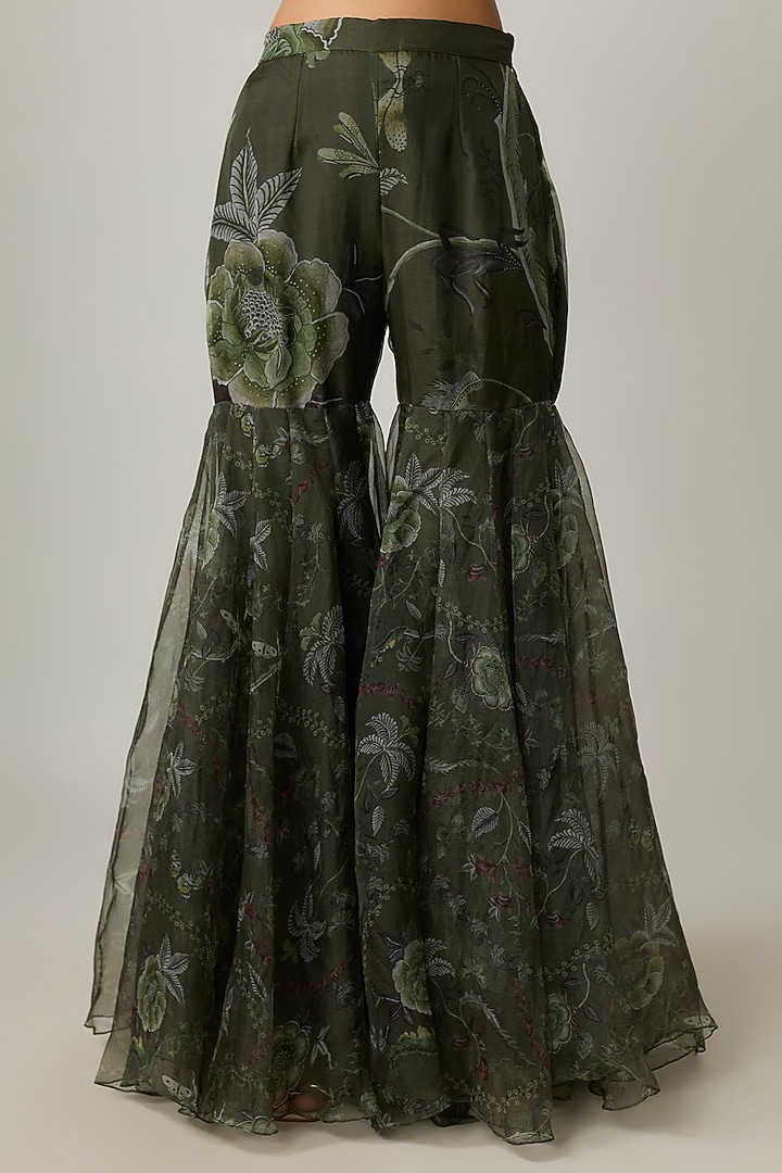 Moss Green Silk Organza Wedding Sharara Set by MMVM at Pernia's Pop Up Shop