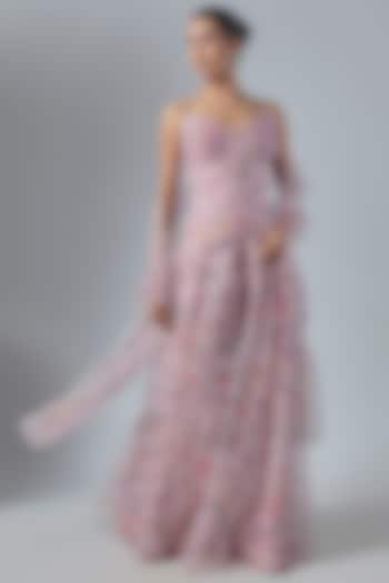 Baby Pink Silk Organza Floral Printed Co-Ord Set by MMVM at Pernia's Pop Up Shop