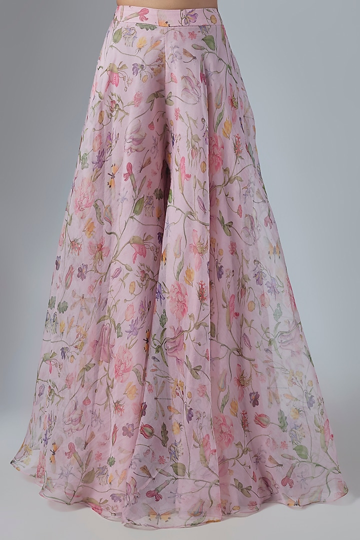 Baby Pink Silk Organza Floral Printed Co-Ord Set by MMVM at Pernia's Pop Up Shop