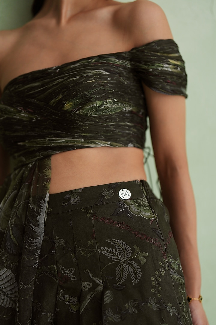 Moss Green Silk Organza Floral Printed Co-Ord Set by MMVM at Pernia's Pop Up Shop