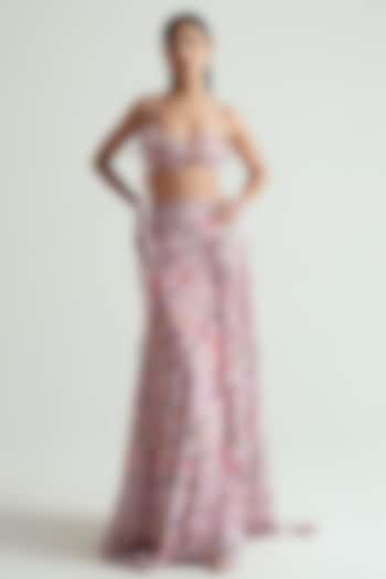 Blush Pink Georgette Ruffled Wedding Saree Set by MMVM at Pernia's Pop Up Shop