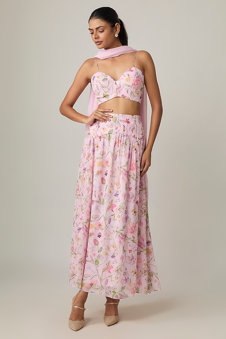 Pink Printed Cotton Poplin Skirt Set by MMVM at Pernia's Pop Up Shop