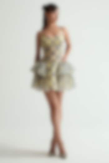 Butter Yellow Silk Organza Stuctured Mini Vacation Dress by MMVM at Pernia's Pop Up Shop