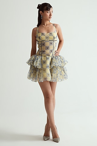 Butter Yellow Silk Organza Stuctured Mini Dress by MMVM
