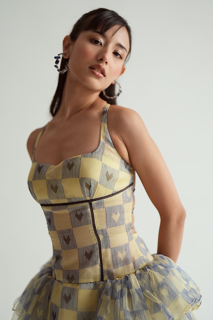 Butter Yellow Silk Organza Stuctured Mini Vacation Dress by MMVM at Pernia's Pop Up Shop