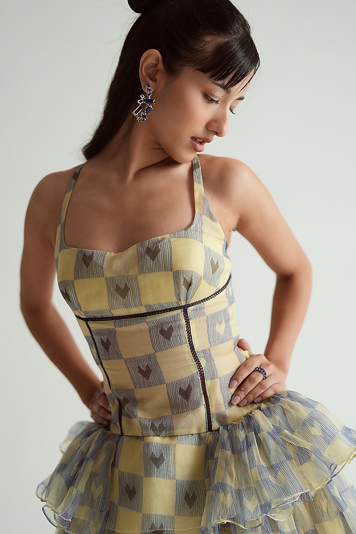 Butter Yellow Silk Organza Stuctured Mini Vacation Dress by MMVM at Pernia's Pop Up Shop
