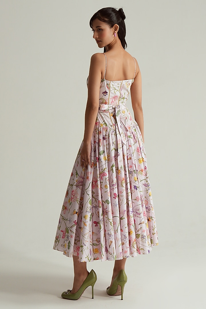 Baby Pink Cotton Poplin Floral Printed Midi Vacation Dress by MMVM at Pernia's Pop Up Shop