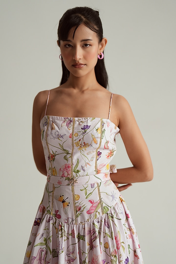 Baby Pink Cotton Poplin Floral Printed Midi Vacation Dress by MMVM at Pernia's Pop Up Shop