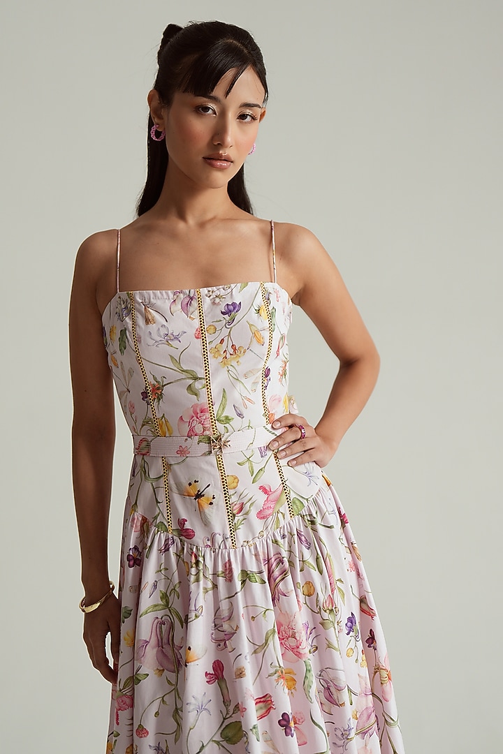 Baby Pink Cotton Poplin Floral Printed Midi Vacation Dress by MMVM at Pernia's Pop Up Shop