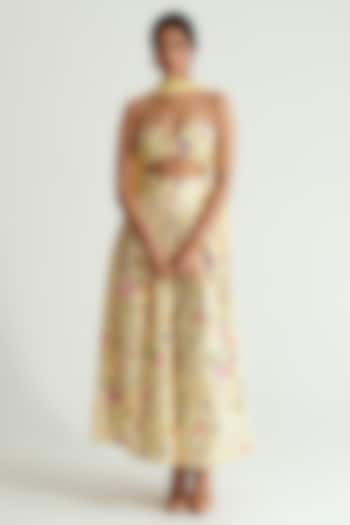 Butter Yellow Poplin Floral Printed Skirt Set by MMVM at Pernia's Pop Up Shop