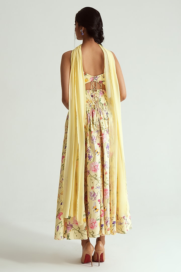 Butter Yellow Poplin Floral Printed Skirt Set by MMVM at Pernia's Pop Up Shop