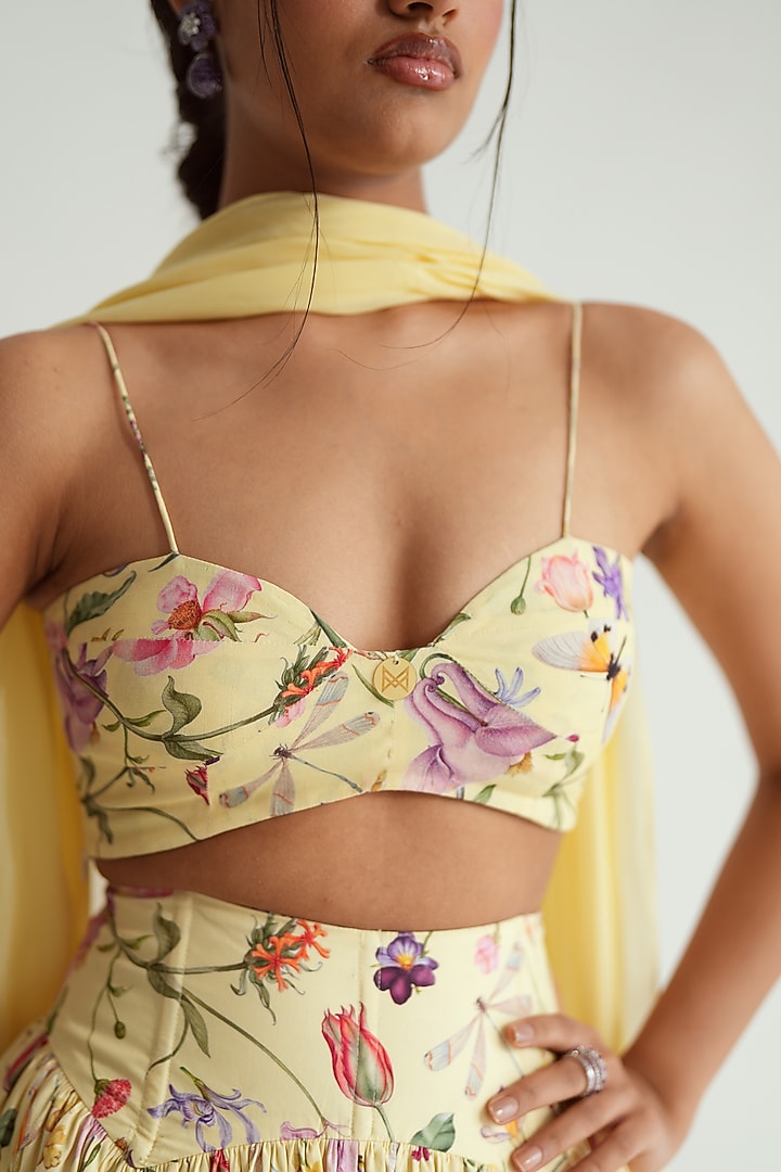 Butter Yellow Poplin Floral Printed Skirt Set by MMVM at Pernia's Pop Up Shop