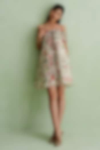 Ivory Silk Organza Floral Printed Off-Shoulder Vacation Dress by MMVM at Pernia's Pop Up Shop