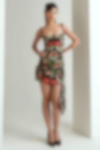 Jet Black Satin Lycra Printed Mini Vacation Dress by MMVM at Pernia's Pop Up Shop
