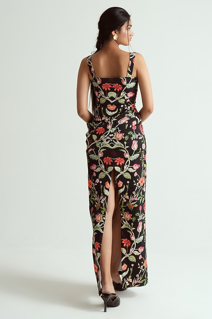 Jet Black Satin Lycra Printed Maxi Vacation Dress by MMVM at Pernia's Pop Up Shop