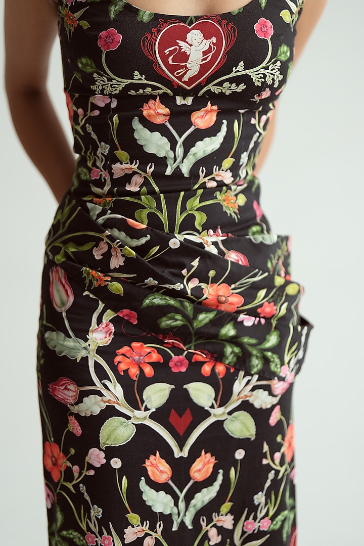 Jet Black Satin Lycra Printed Maxi Vacation Dress by MMVM at Pernia's Pop Up Shop