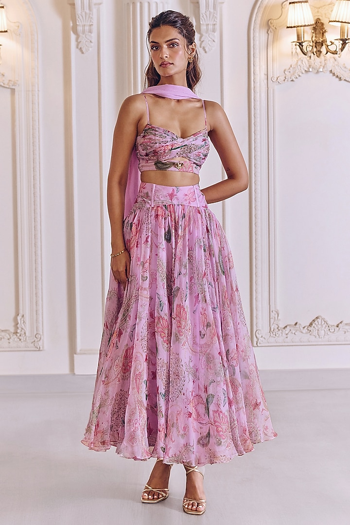 Powder Lilac Silk Organza Skirt Set by MMVM at Pernia's Pop Up Shop