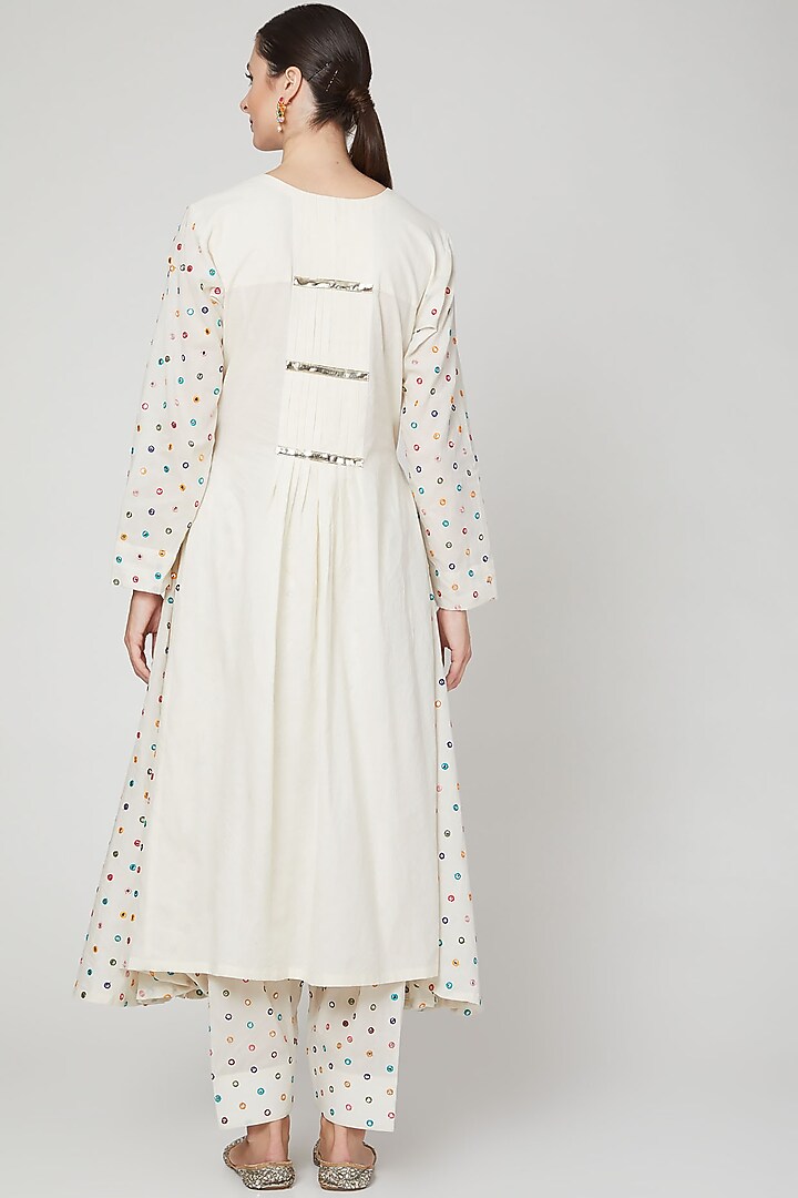Ivory Embroidered Party Wear Anarkali & Palazzo Pants by Mohammad Mazhar at Pernia's Pop Up Shop