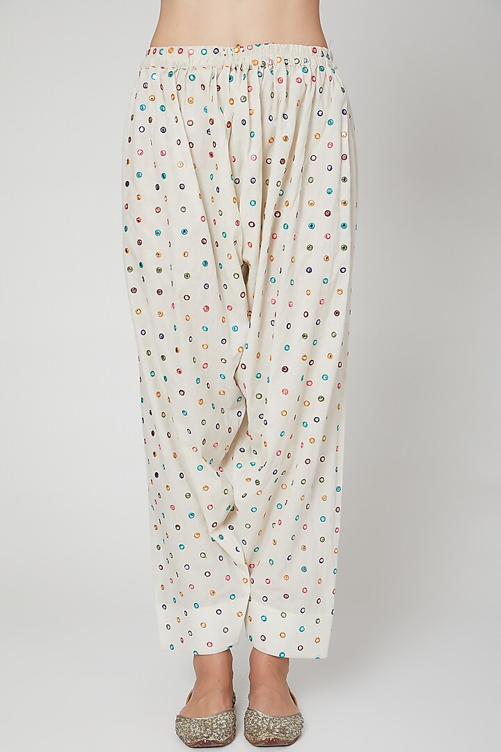 Ivory Embroidered Party Wear Anarkali & Palazzo Pants by Mohammad Mazhar at Pernia's Pop Up Shop