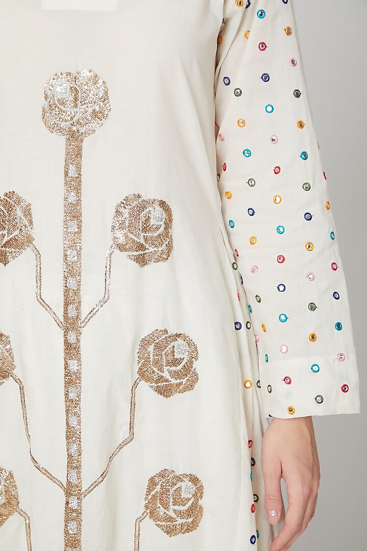 Ivory Embroidered Party Wear Anarkali & Palazzo Pants by Mohammad Mazhar at Pernia's Pop Up Shop