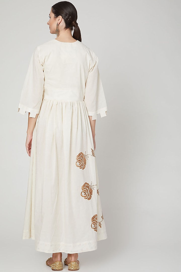 Ivory Embroidered Maxi Dress by Mohammad Mazhar at Pernia's Pop Up Shop