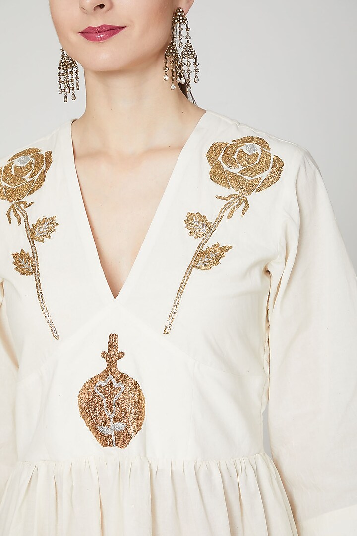 Ivory Embroidered Maxi Dress by Mohammad Mazhar at Pernia's Pop Up Shop