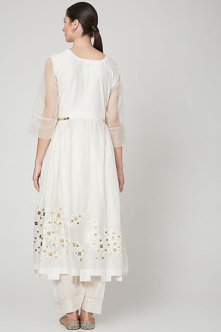 Ivory Embroidered Party Wear Anarkali Set by Mohammad Mazhar at Pernia's Pop Up Shop