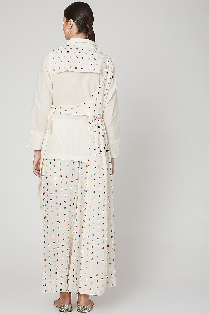 Ivory Embroidered Shirt & Palazzo Pants by Mohammad Mazhar at Pernia's Pop Up Shop