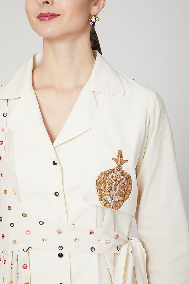 Ivory Embroidered Shirt & Palazzo Pants by Mohammad Mazhar at Pernia's Pop Up Shop