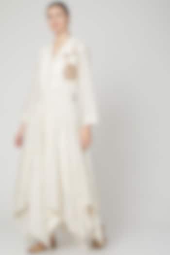 Ivory Embroidered Indo Western Maxi Dress by Mohammad Mazhar