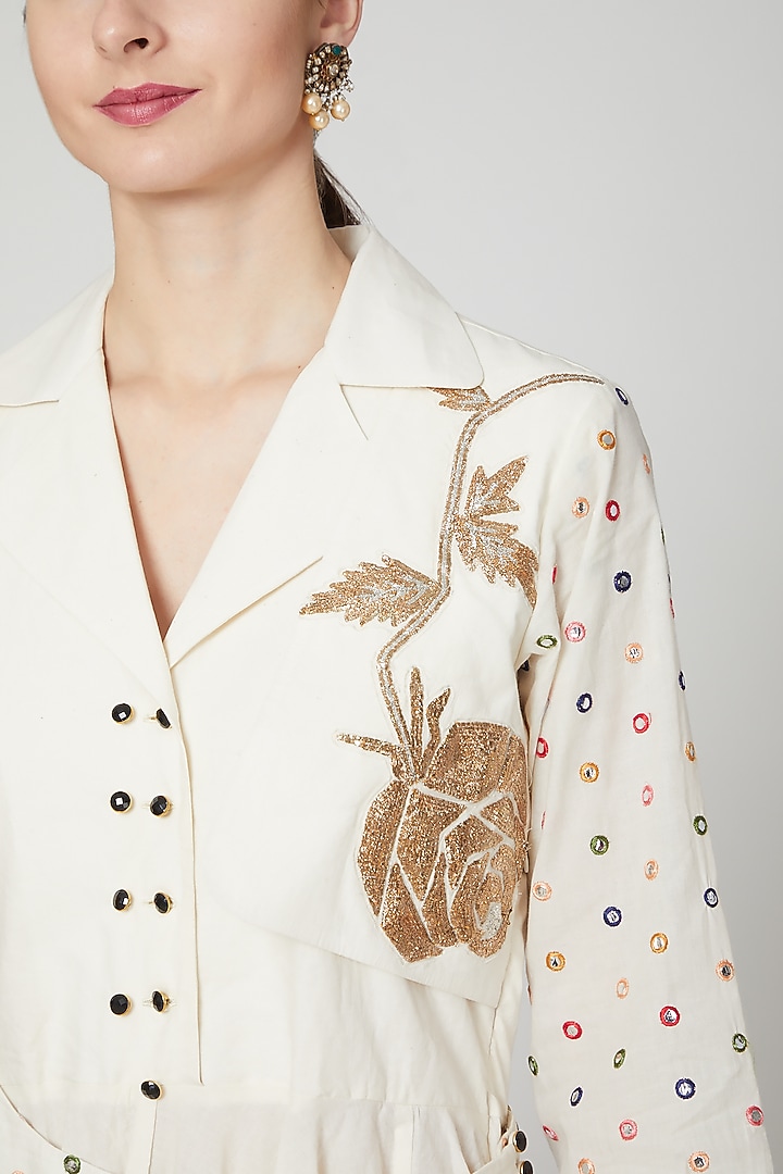 Ivory Embroidered Indo Western Maxi Dress by Mohammad Mazhar at Pernia's Pop Up Shop