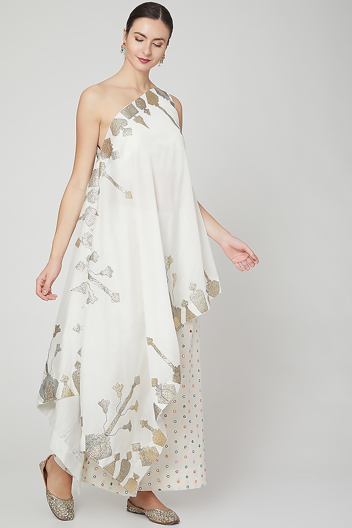 Ivory Embroidered Tunic & Palazzo Pants by Mohammad Mazhar