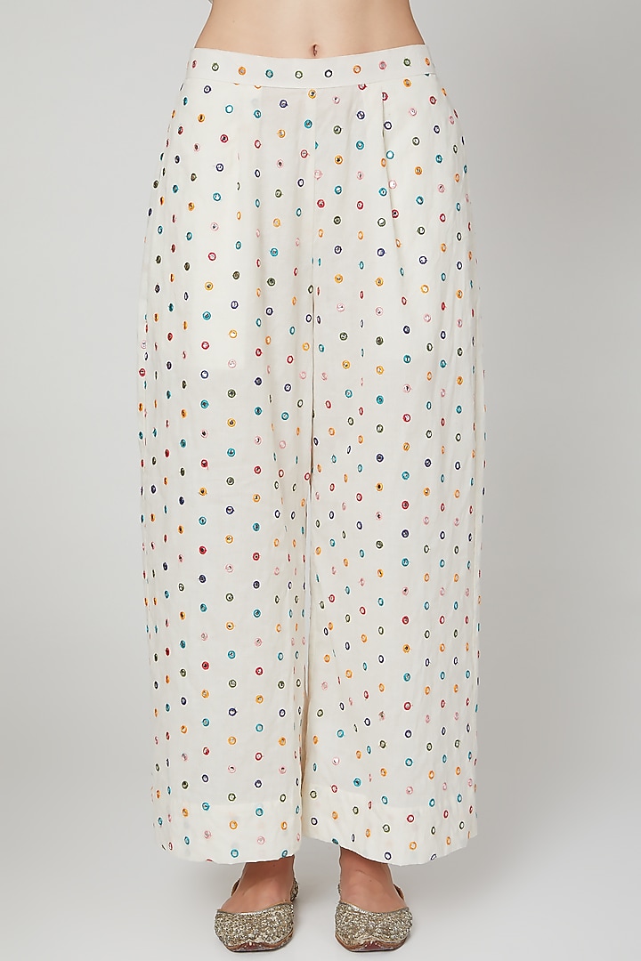 Ivory Embroidered Tunic & Palazzo Pants by Mohammad Mazhar at Pernia's Pop Up Shop
