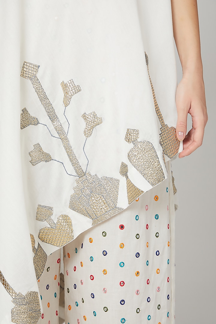 Ivory Embroidered Tunic & Palazzo Pants by Mohammad Mazhar at Pernia's Pop Up Shop